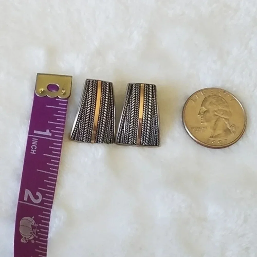 Vintage 1980s Modernist Southwest Artisan Sterling Earrings Mixed Metal